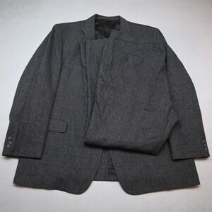 Vtg USA Made 50L 44x34 Gray Herringbone Wool Tweed Mens Jacket Pants Suit